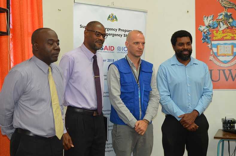 Left to Right: Bennette Thomas - Government ICT Advisor, Reginald Severin - PS of the Ministry of ICT,  Dimitris Champesis - Project Manager IOM Dominica, Director of NTRC - Craig-Nesty