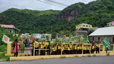 Dominica Children Waving Flags