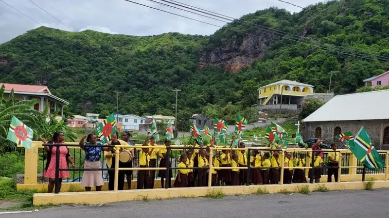 Dominica Children Waving Flags