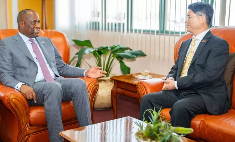 Prime Minister Hon. Roosevelt Skerrit with Chinese Ambassador, Chu Maoming