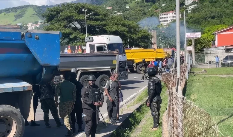 Police in Riot Gear Dominica Canefield Truckers Protest